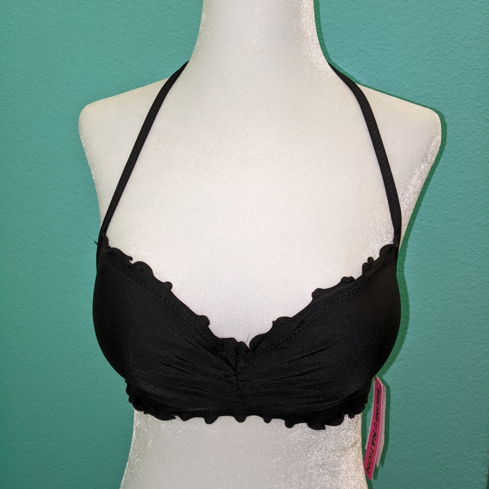 NWT Bikini Nation Push Up Halter Bikini Top, Black, S